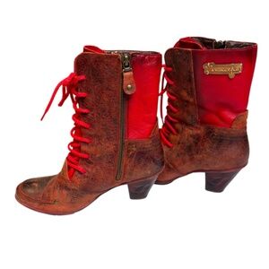 Distressed Red Leather Lace-Up Boot